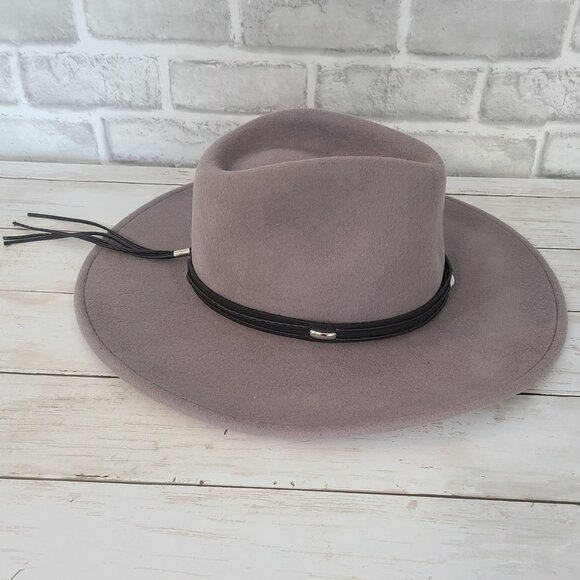 Kenny K Wool Wide Brim Western Fedora Hat Gray Black Band Size M Unisex - Picture 3 of 8
